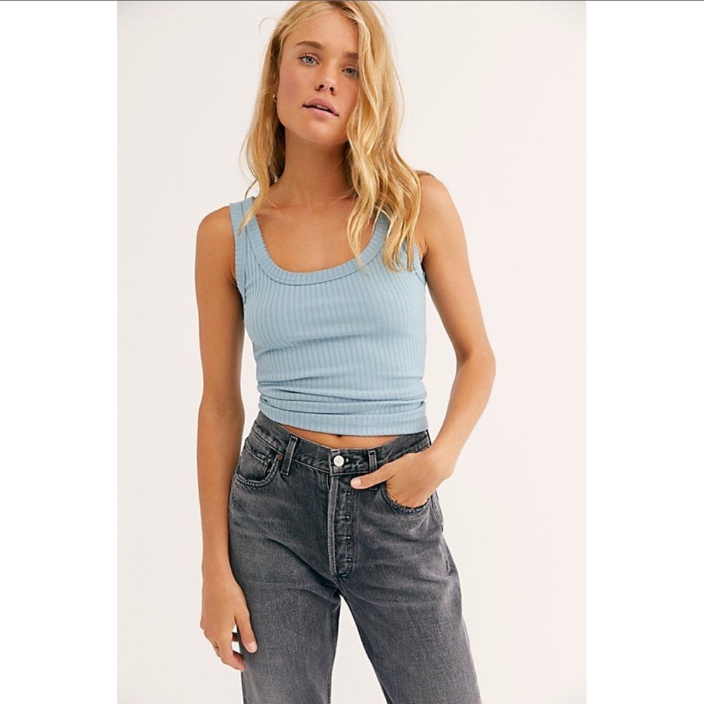 Free People Raw Edge Tank | Baby Blue | XS